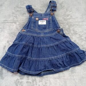 OshKosh B'gosh Overall Dress Girls 18 mos Vestbak Denim Jean Ruffles 100% Cotton
